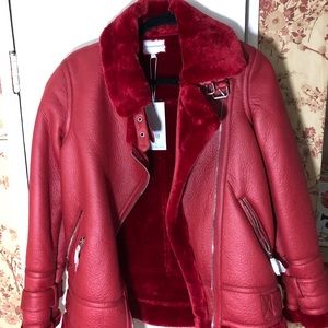 Warehouse Leather Look Aviator Jacket